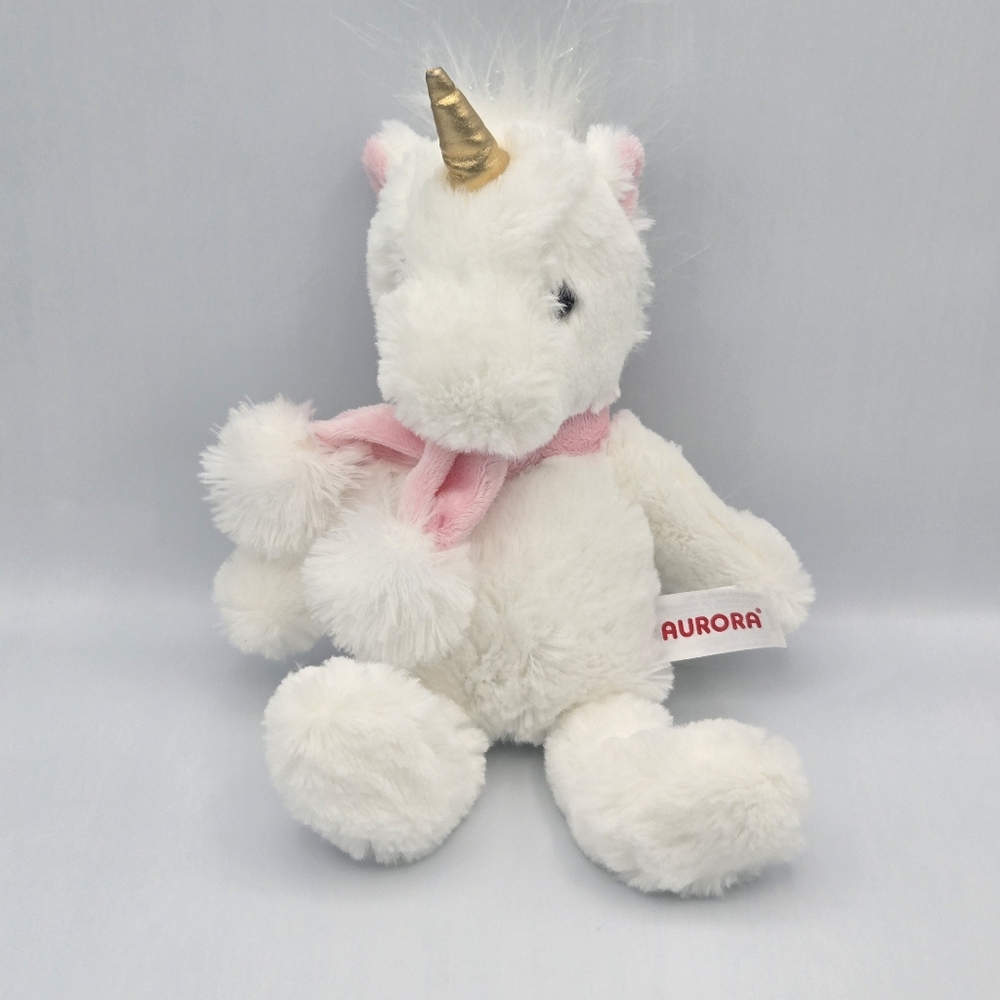 Aurora Holiday Lopsie Lulus Gwendolen Unicorn White Pink Plush Scarf 13"
